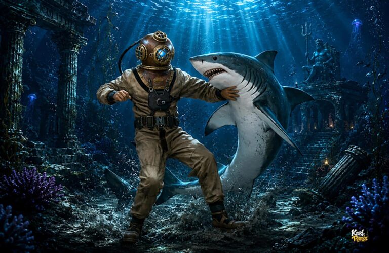 Shark Encounter Deep Sea Diver Adventure Statue Second Life