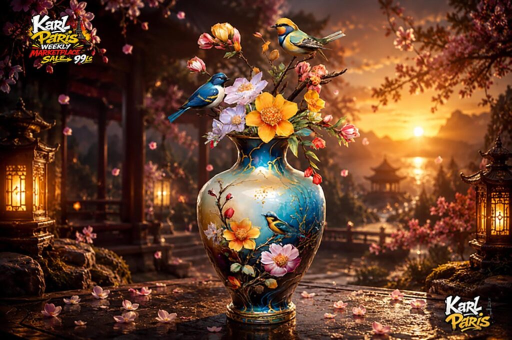 Songbird Blossom Vase Elegant Floral And Bird Arrangement 1 Second Life