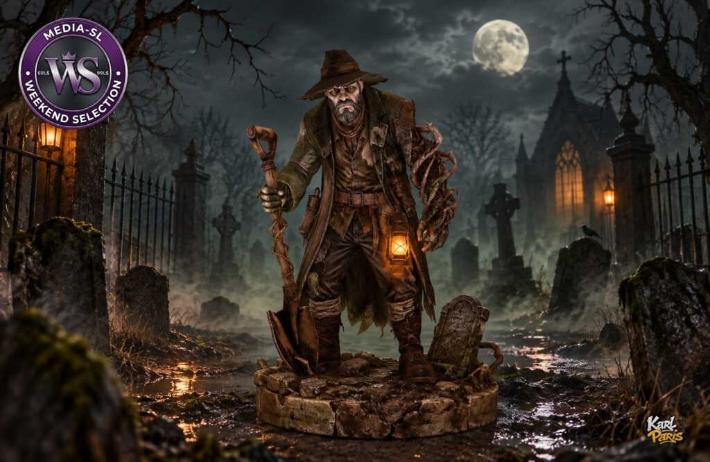 Karlparis Gothic Gravekeeper Statue Halloween Cemetery Decor Second Life
