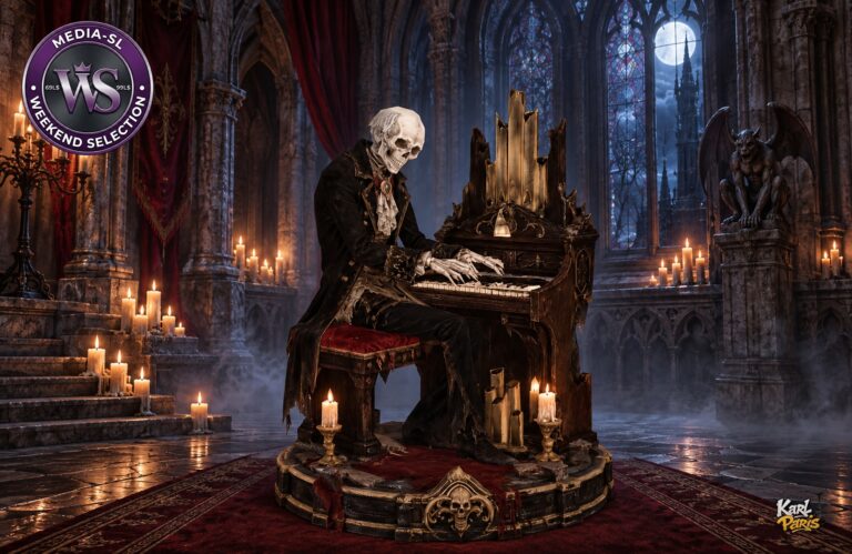 Karlparis Skeleton Organist Statue Halloween Music Decor Second Life