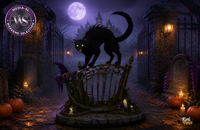 Midnight Gate Guardian Halloween Cat Statue Second Life