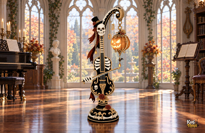 The Pumpkin Requiem Skeleton Violin Halloween Statue (1) Second Life