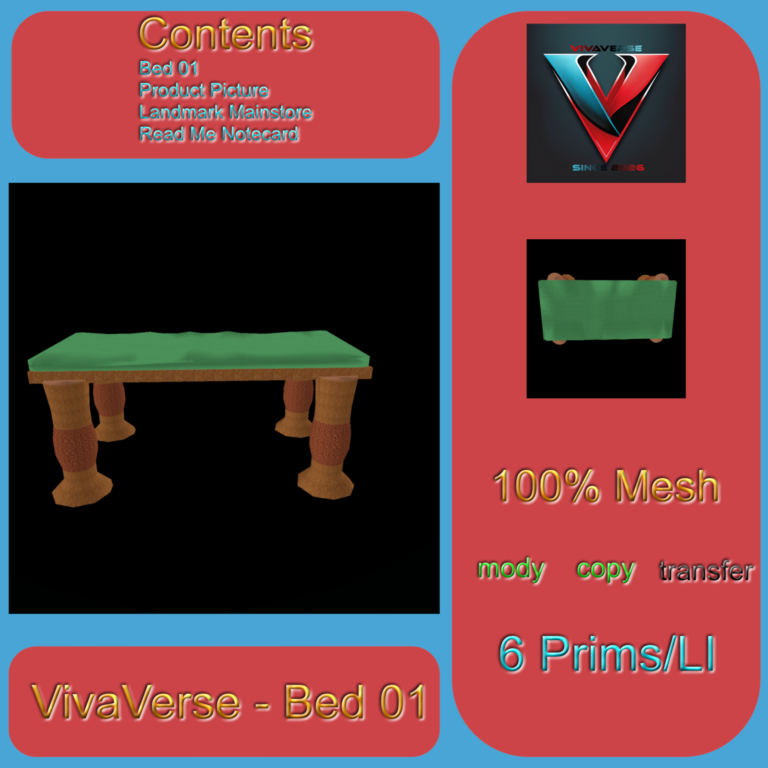 Vivaverse Bed 01 Pic Second Life