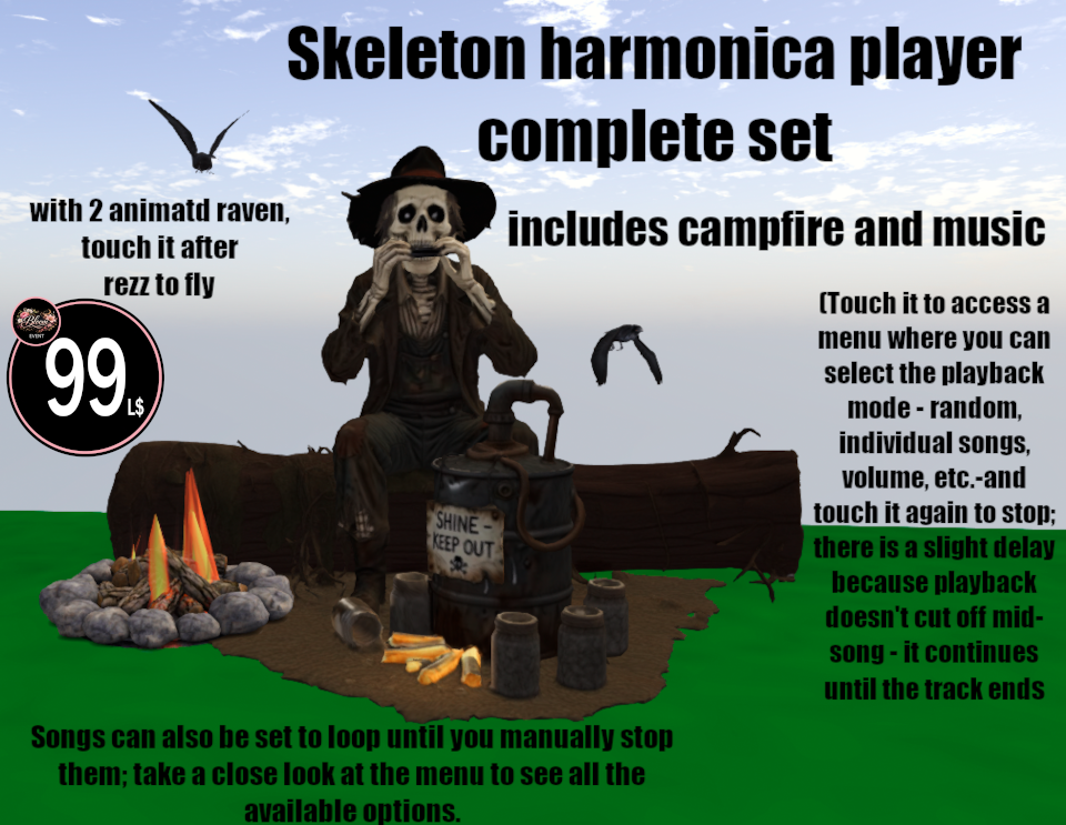 C.m.d. Skeleton Harmonica Player With Sound.new 99 L Christiane Lang Second Life