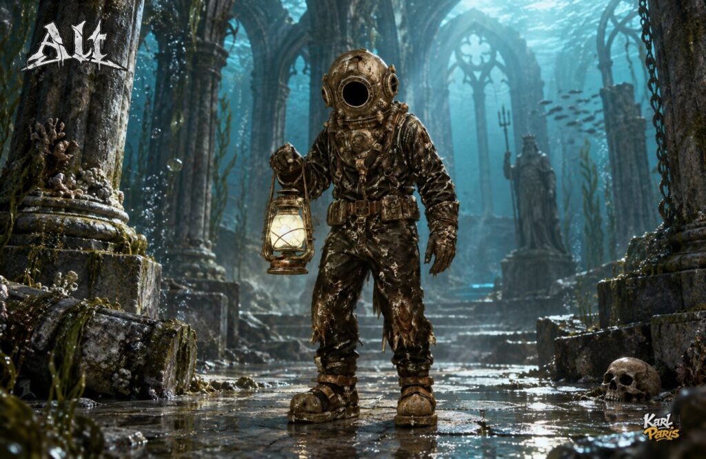 Karlparis Abyssal Lanternbearer Diver Statue Halloween Decor Second Life