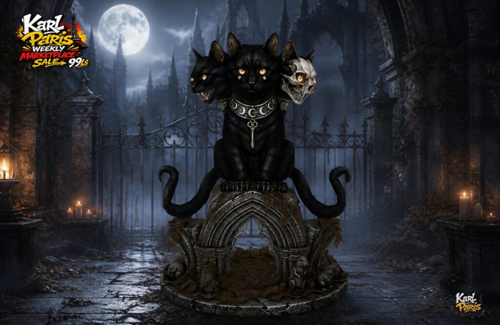 Karlparis Cerberus Cat Guardian Gothic Halloween Statue 1 Second Life