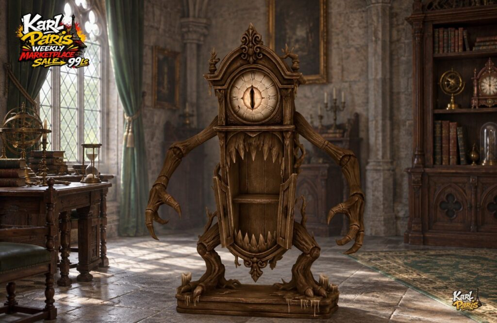 Karlparis Chronophage Wardrobe Gothic Monster Clock Cabinet Halloween Fantasy Decor Second Life