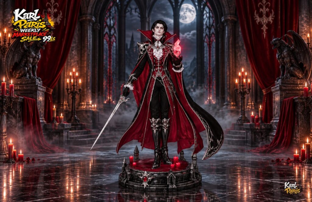 Karlparis Crimson Vampire Lord Gothic Halloween Statue Decor Second Life