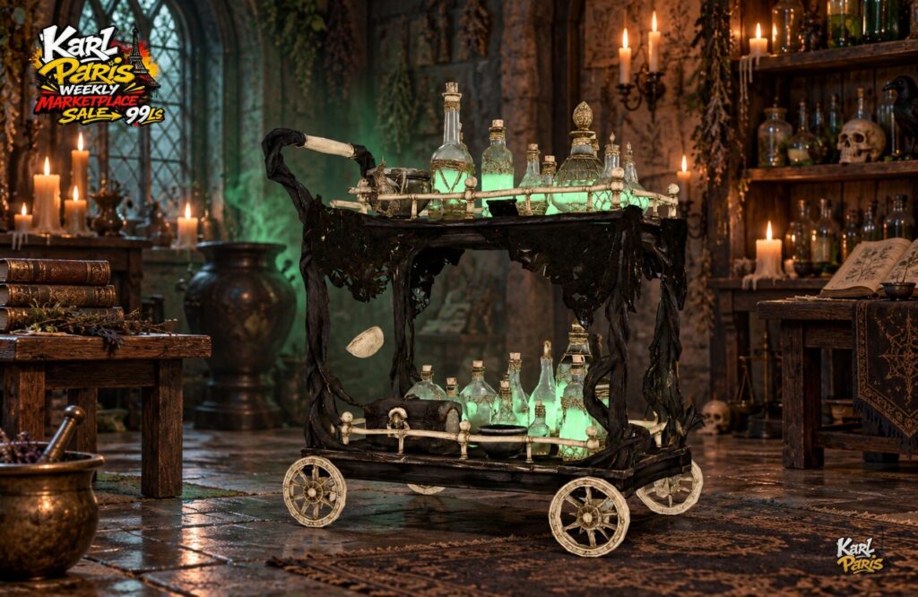 Karlparis Emerald Alchemist Cart Gothic Halloween Decor Second Life