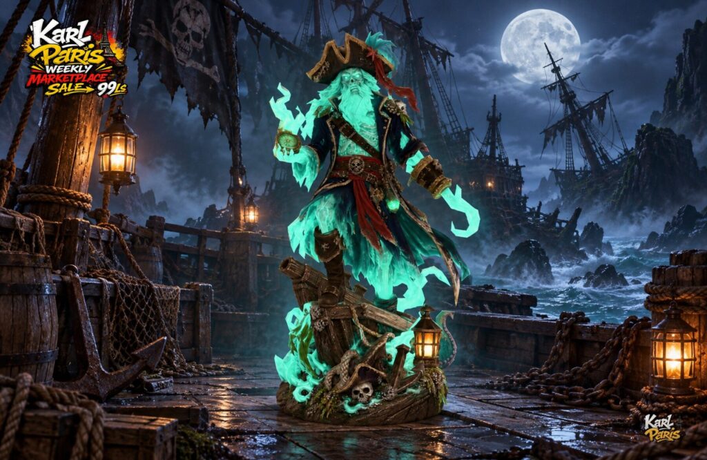Karlparis Ghost Pirate Captain Statue Halloween Shipwreck Decor 1 Second Life