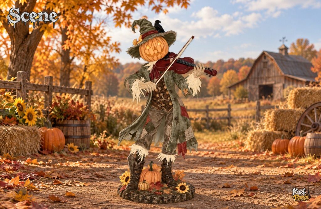 Karlparis Harvest Moon Fiddler Pumpkin Scarecrow Violinist Halloween Statue 1 Second Life