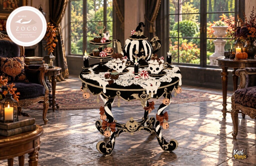 Karlparis Midnight Pumpkin Tea Party Halloween Gothic Tea Table Decor 1 Second Life