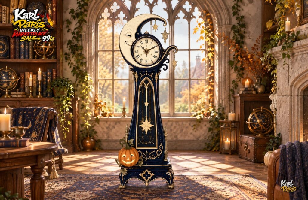 Karlparis Moonlit Midnight Clock Crescent Moon Grandfather Clock Halloween Decor Second Life