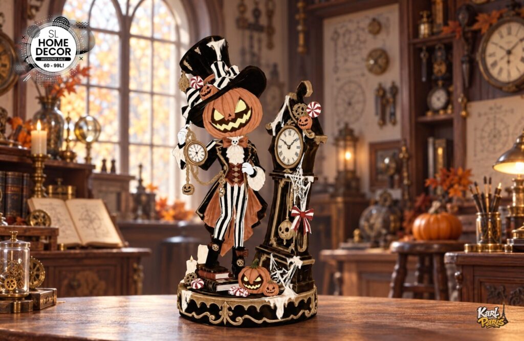 Karlparis Pumpkin Clockmaster Halloween Steampunk Clock Statue Second Life