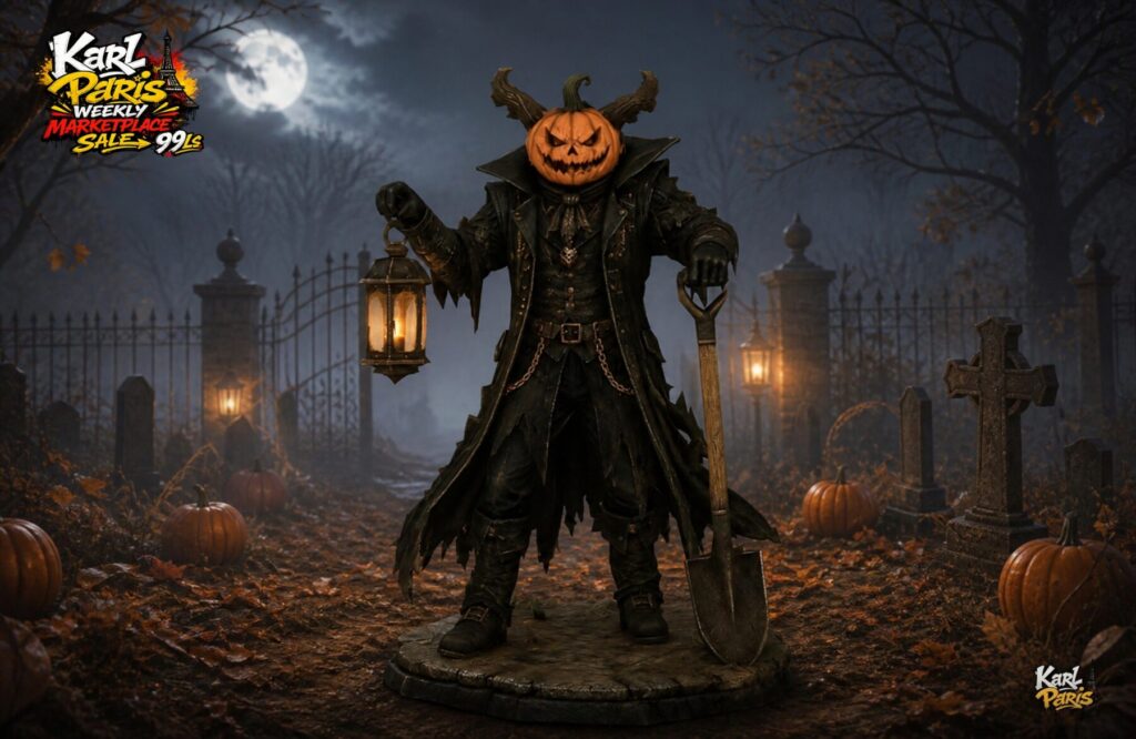 Karlparis Pumpkin Gravekeeper Halloween Lantern Statue 1 Second Life