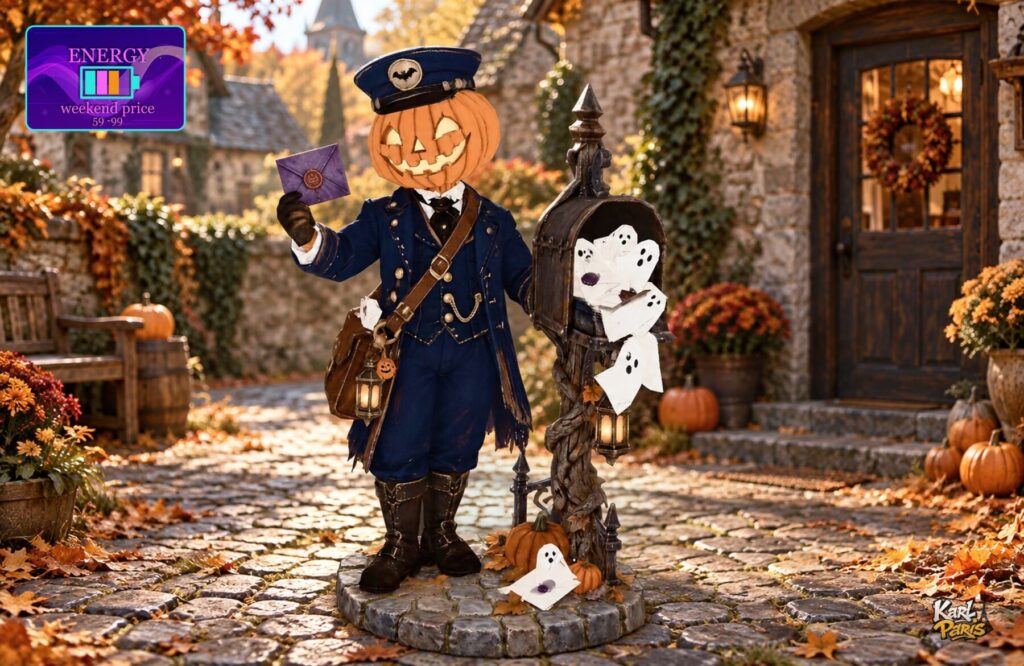 Karlparis Pumpkin Postmaster Halloween Mailman Statue And Ghost Mailbox Decor Second Life