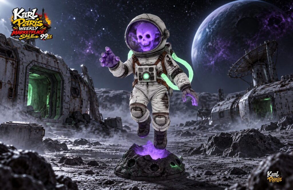 Karlparis Skeleton Astronaut Statue Halloween Space Decor Second Life