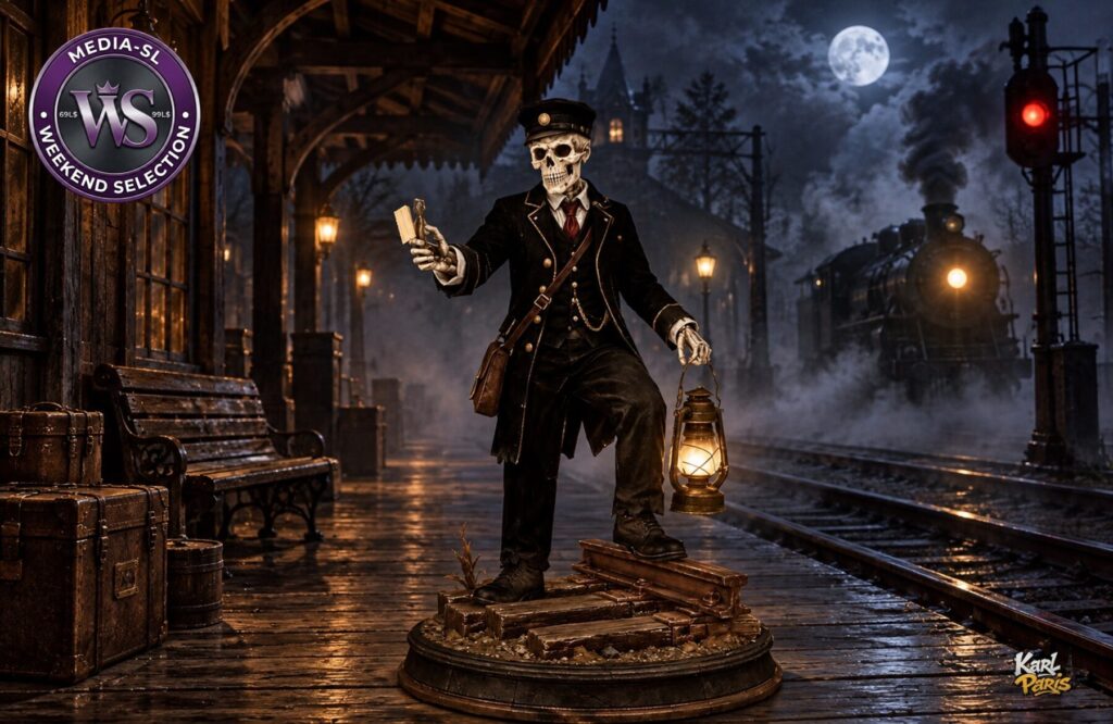 Karlparis Skeleton Train Conductor Statue Halloween Railway Decor 1 Second Life