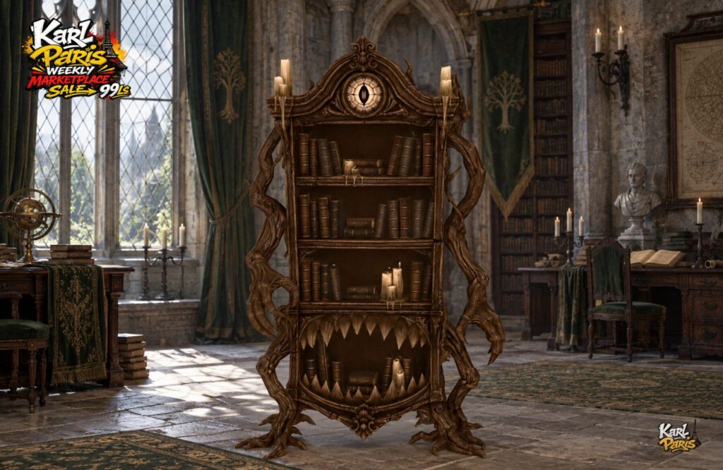 Karlparis The Watcher S Grimoire Shelf Gothic Monster Bookshelf Halloween Library Decor Second Life