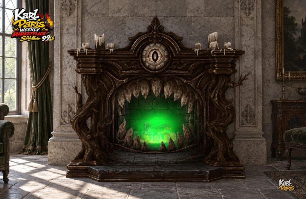 Karlparis The Watchful Maw Gothic Monster Fireplace Green Fire Halloween Decor Second Life