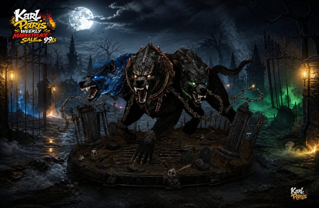 Karlparis Triune Hellhound Rising Halloween Cerberus Statue 1 Second Life