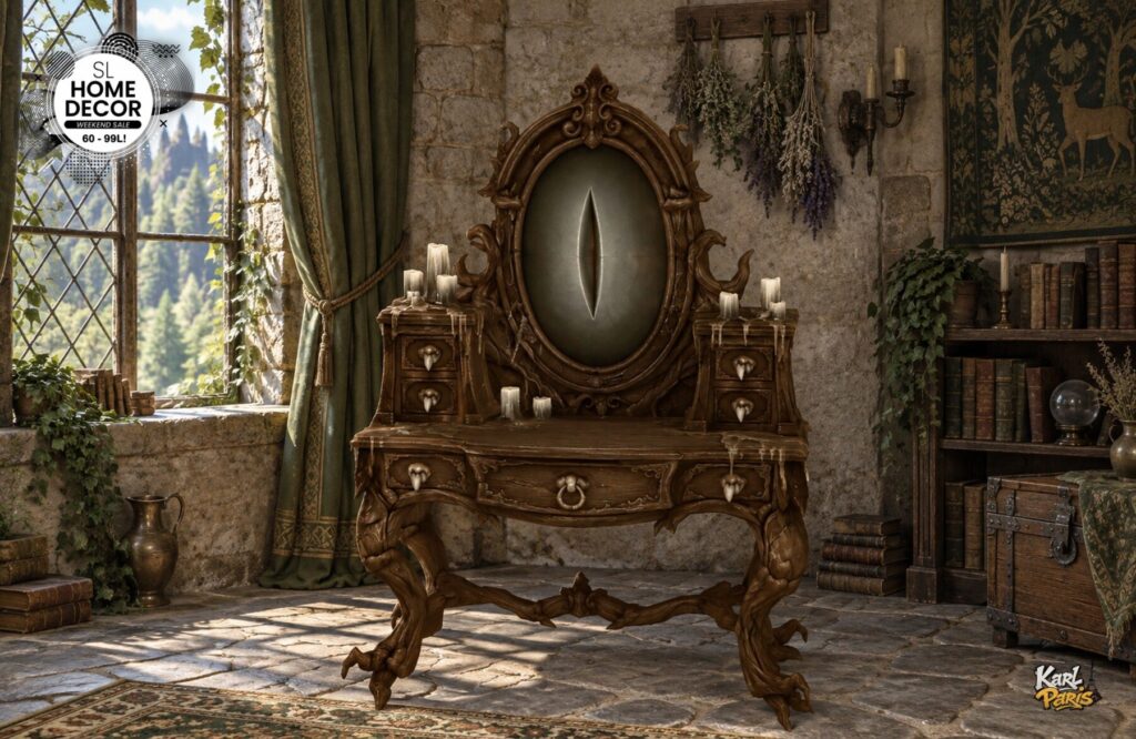Karlparis Wicked Vanity Gothic Eye Mirror Dressing Table Halloween Witch Furniture Second Life