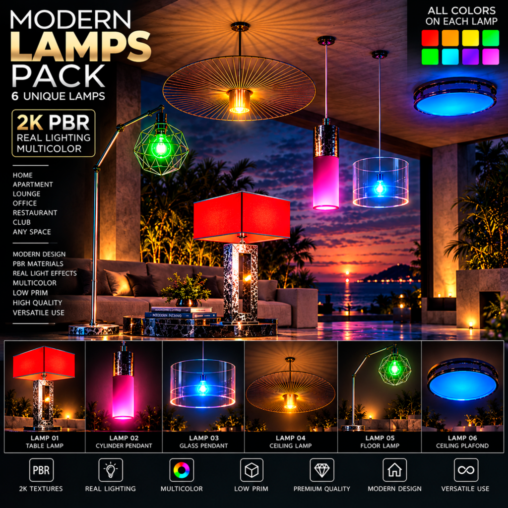 Modern 7 Lamps Pack 2k Pbr 2048 Ewynk Bcn Second Life