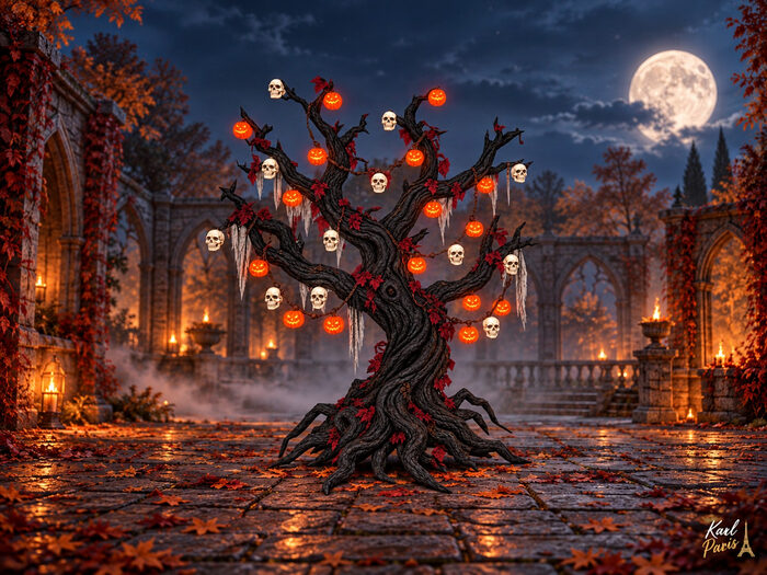 Haunted Harvest Tree Halloween Pumpkin And Skull Decor (1) Second Life