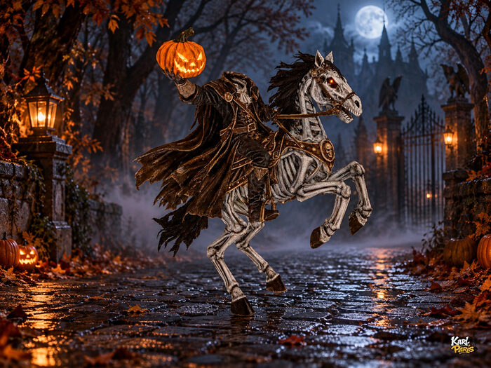 Headless Harvest Rider Skeletal Horseman Halloween Statue (1) Second Life