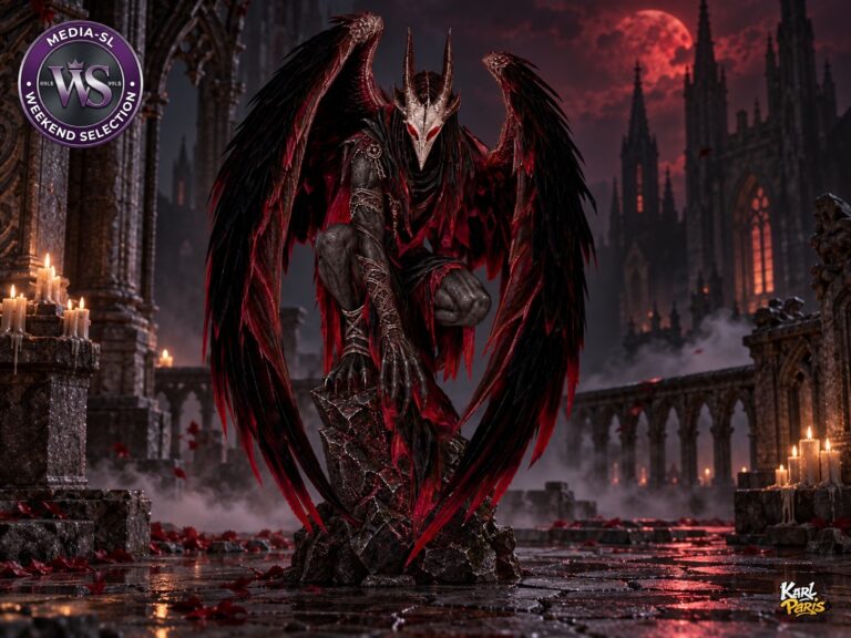 Karlparis The Crimson Harbinger Gothic Winged Demon Statue Second Life