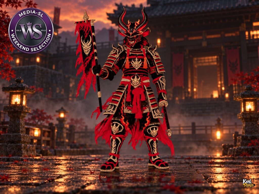 Mediasl Crimson Oni Warlord Japanese Demon Samurai Decorative Statue Second Life