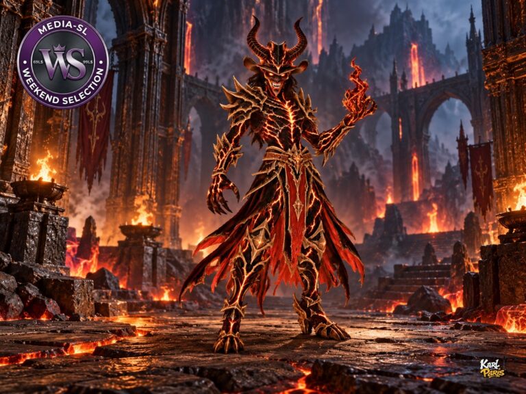 Mediasl Infernal Warlord Horned Lava Demon Gothic Halloween Decorative Statue Second Life