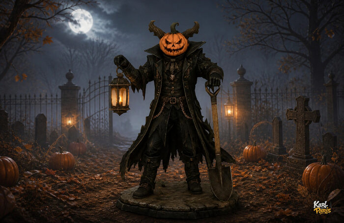 Pumpkin Gravekeeper Halloween Lantern Statue (1) Second Life