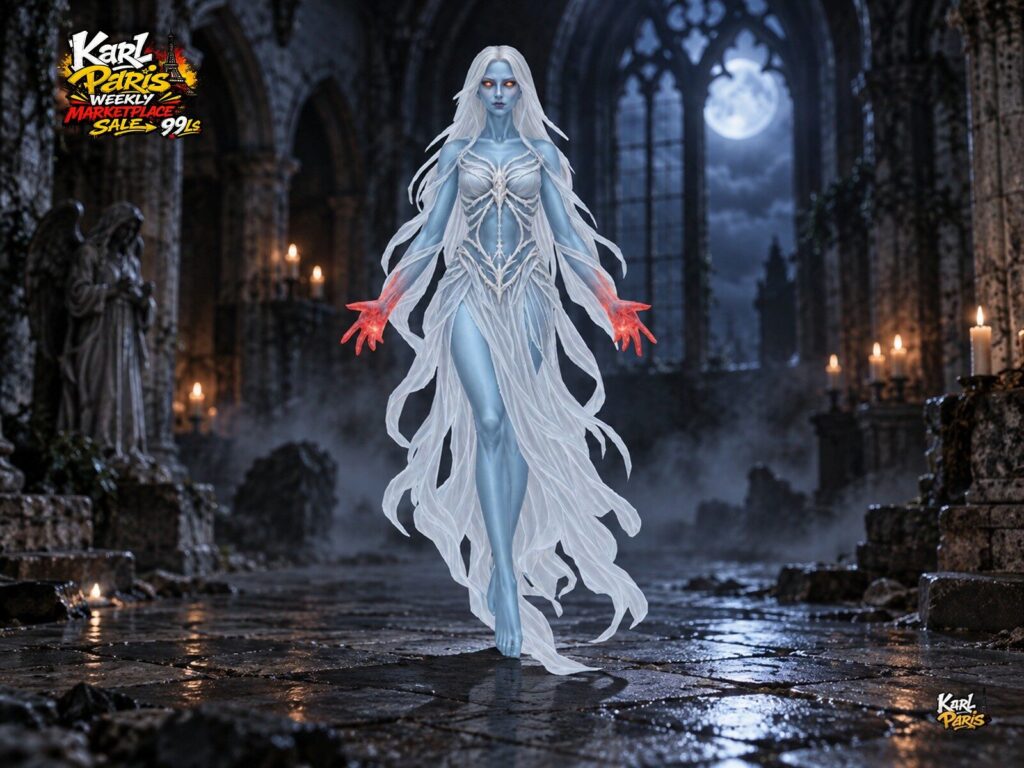Karlparis Azure Blaze Spectral Sorceress Halloween Statue Second Life