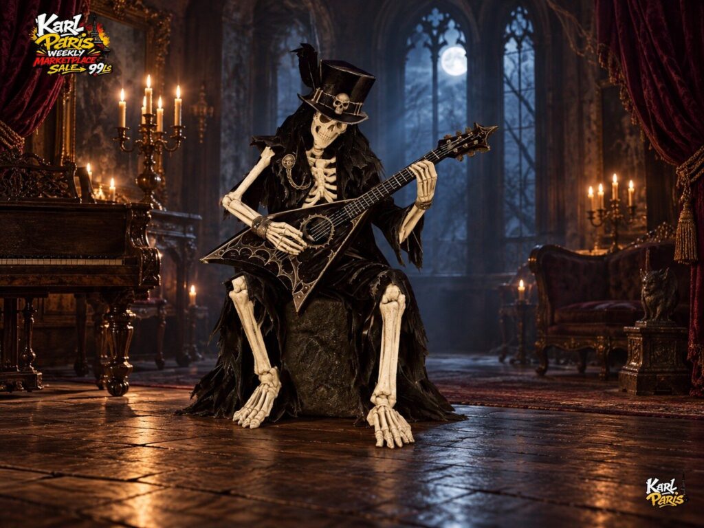 Karlparis Bone Ballad Gothic Skeleton Musician Statue Second Life