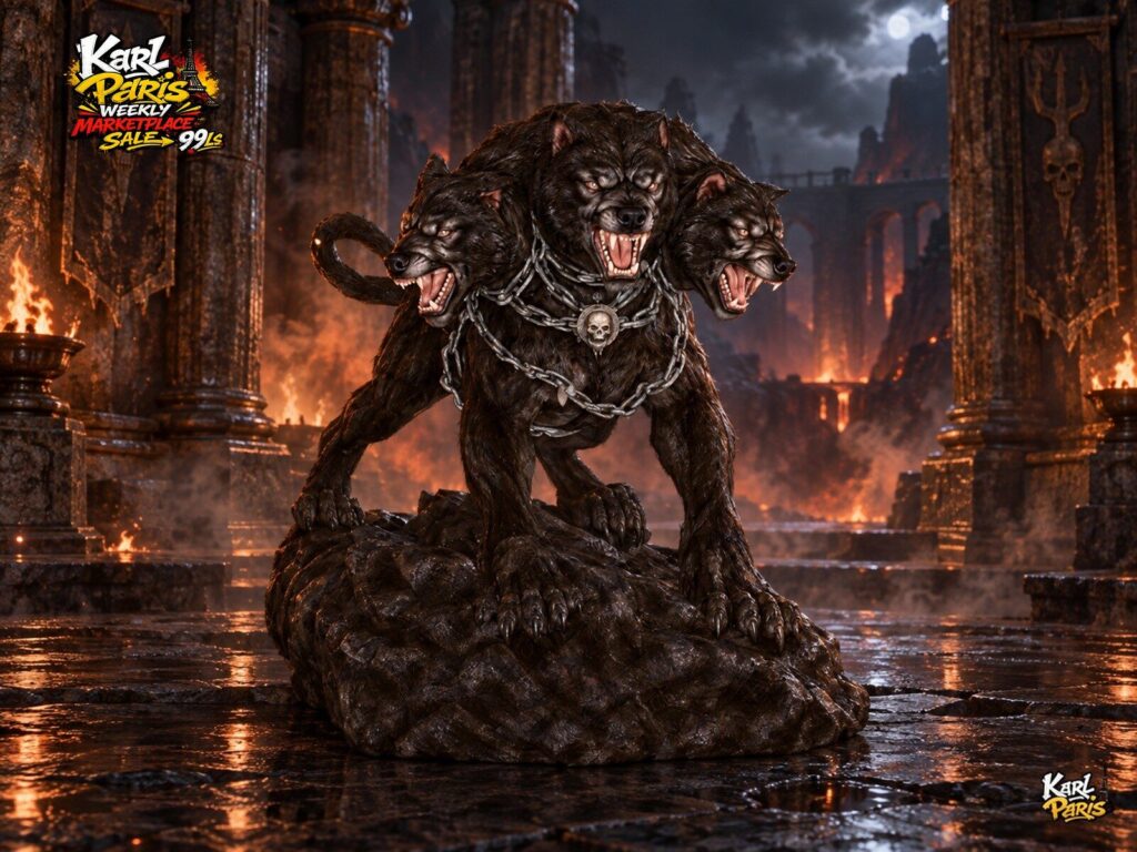 Karlparis Cerberus Three Headed Chained Hellhound Guardian Statue Second Life