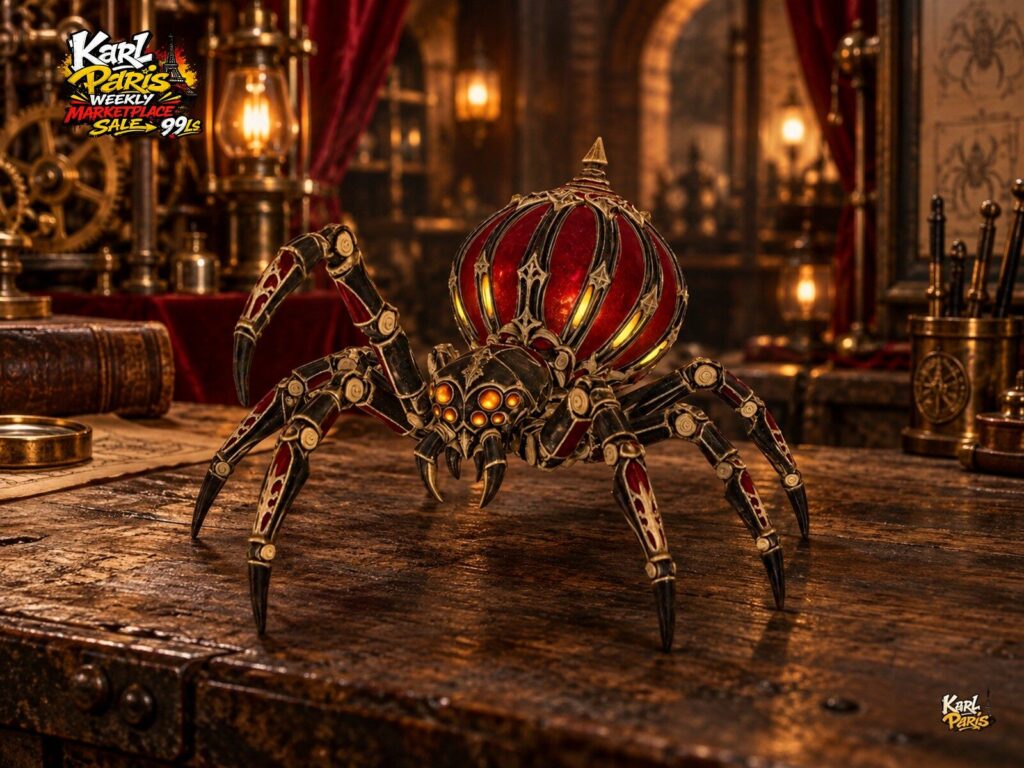 Karlparis Clockwork Arachnid Ruby And Gold Steampunk Spider Sculpture Second Life