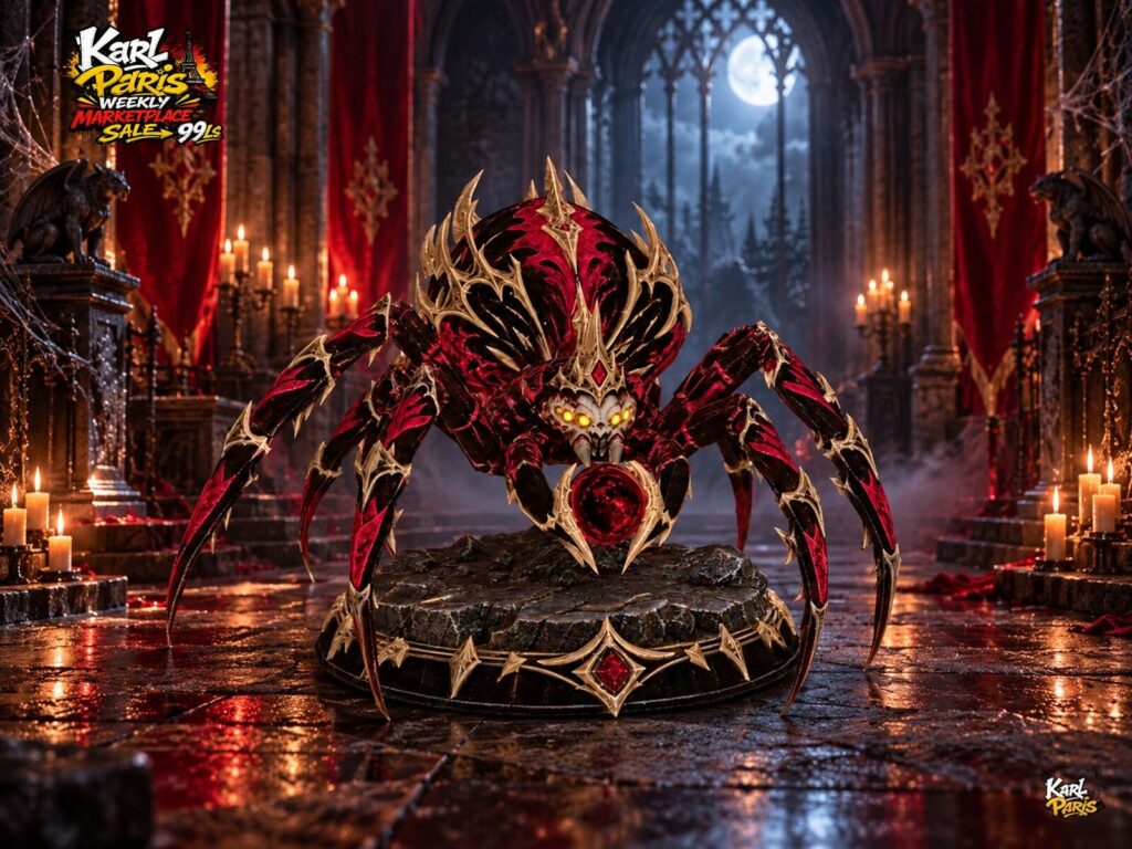 Karlparis Crimson Arcane Spider Armored Gothic Halloween Decorative Statue Second Life