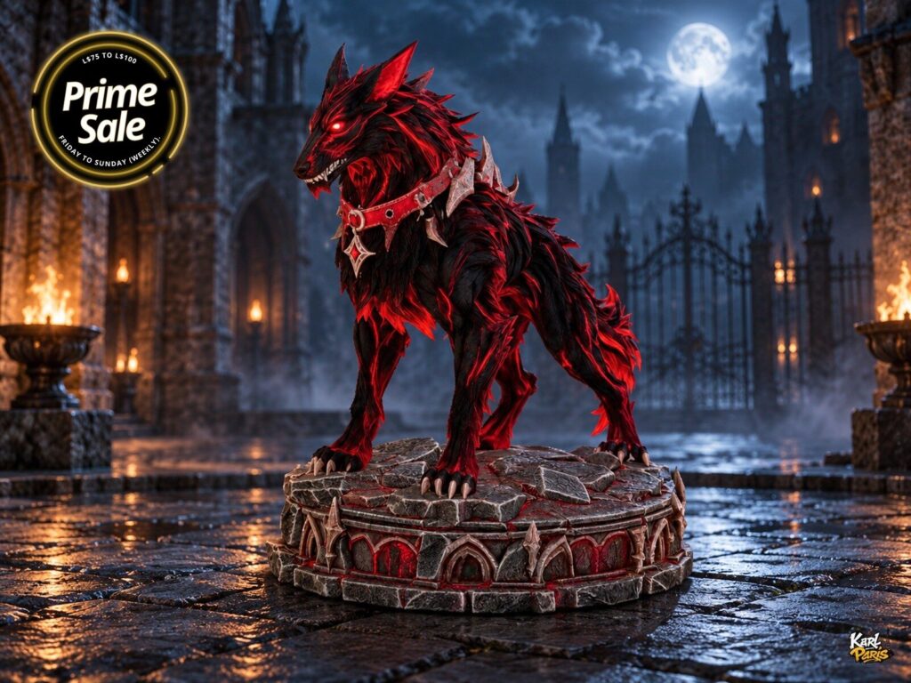 Karlparis Crimson Hellhound Black And Red Demon Wolf Gothic Halloween Statue Second Life