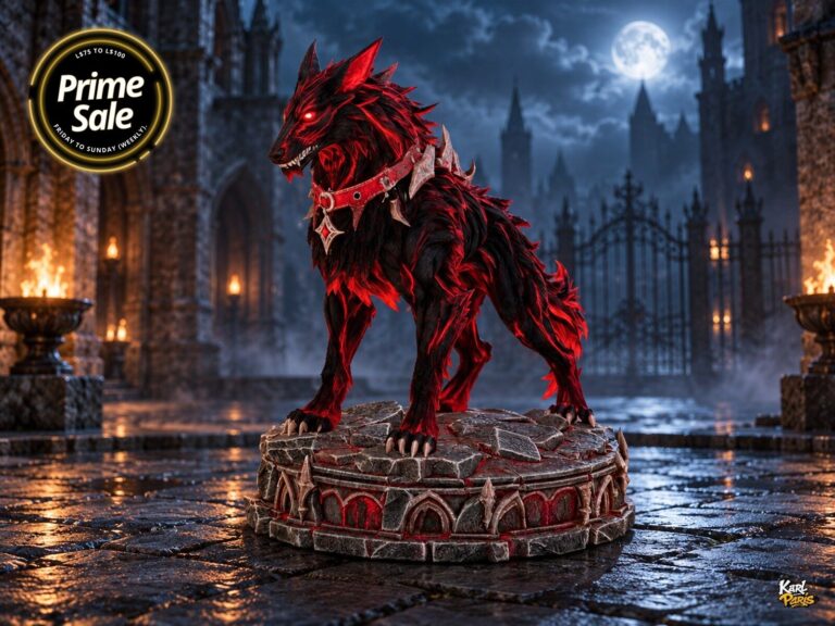 Karlparis Crimson Hellhound Black And Red Demon Wolf Gothic Halloween Statue Second Life