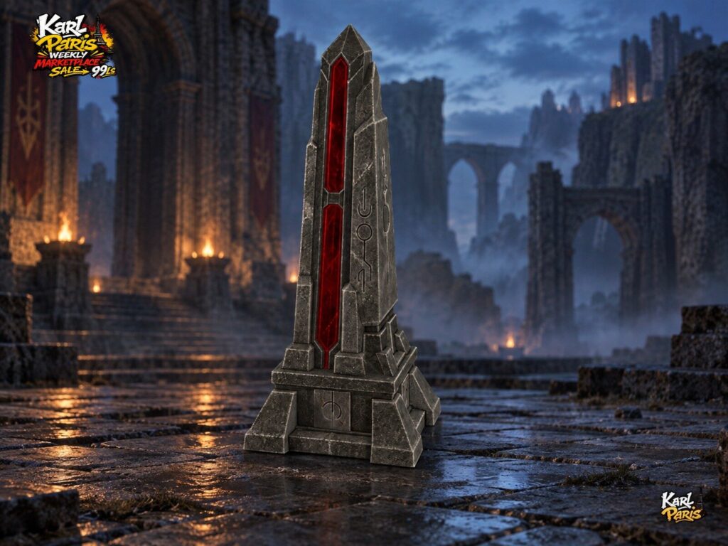 Karlparis Crimson Obelisk Ancient Red Crystal Fantasy Monument Second Life