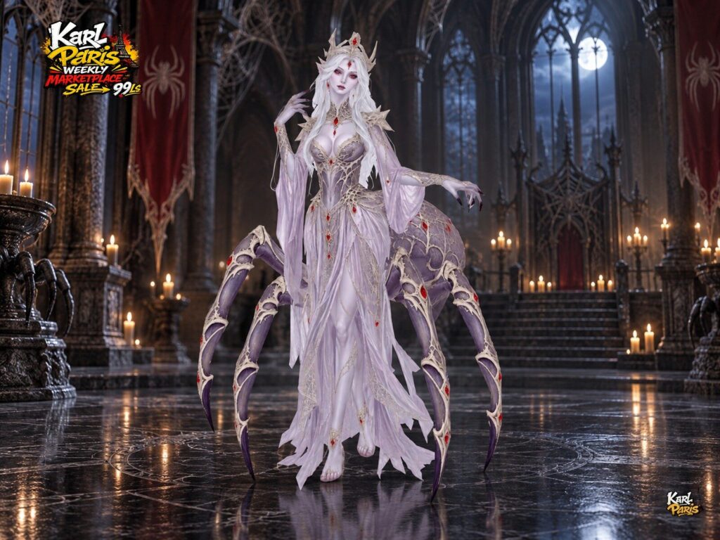 Karlparis Crimson Web Empress Gothic Spider Queen Halloween Statue Second Life
