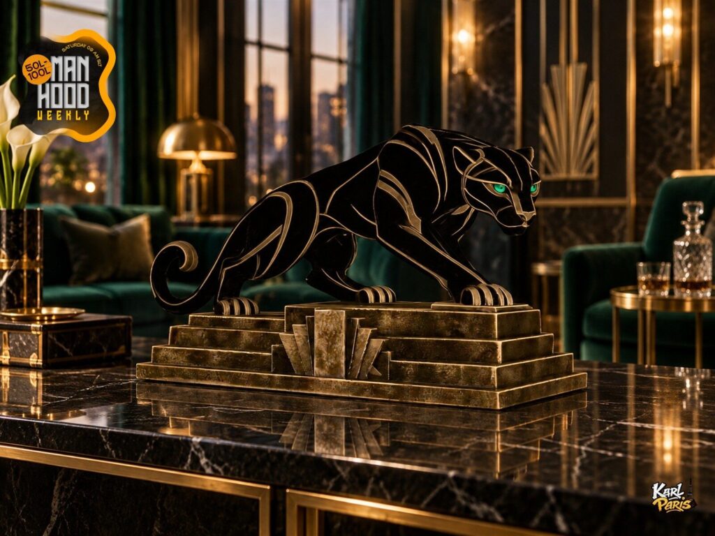 Karlparis Emerald Panther Art Deco Statue Black Gold Luxury Decor Second Life
