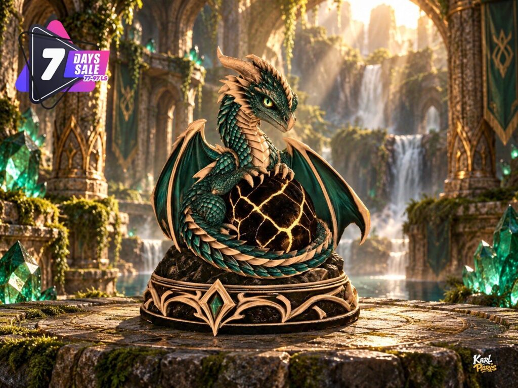 Karlparis Emerald Wyrmling Guardian Baby Dragon And Egg Fantasy Statue Second Life