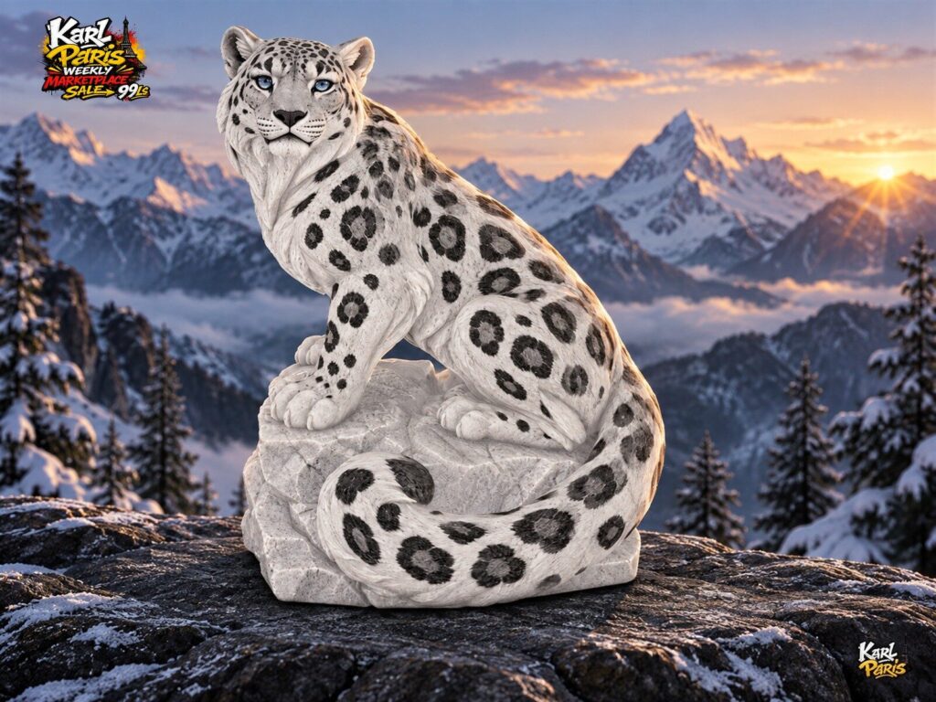 Karlparis Frostspotted Guardian Snow Leopard Wildlife Statue Second Life