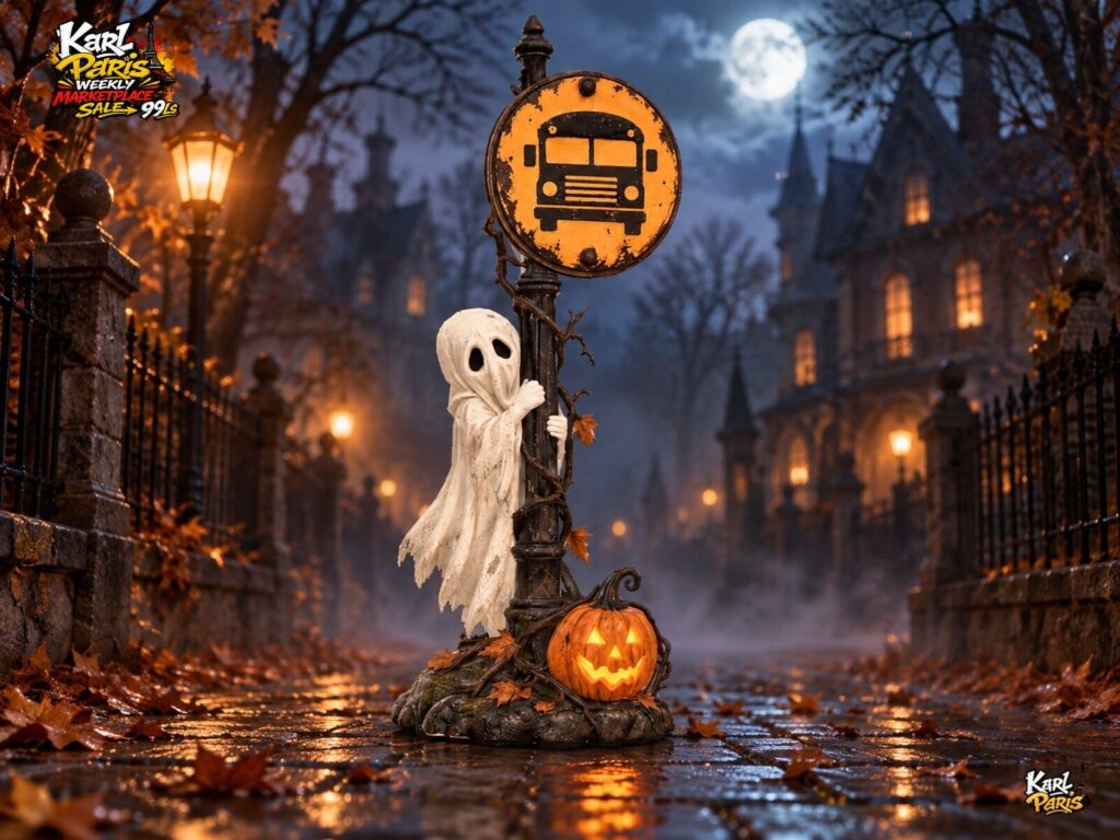 Karlparis Ghostly Bus Stop Halloween Ghost Pumpkin Street Decor Second Life