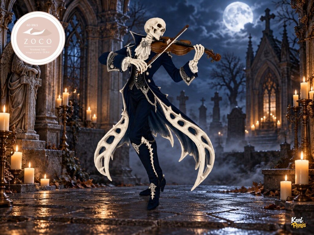 Karlparis Graveyard Sonata Gothic Skeleton Violinist Halloween Statue Second Life