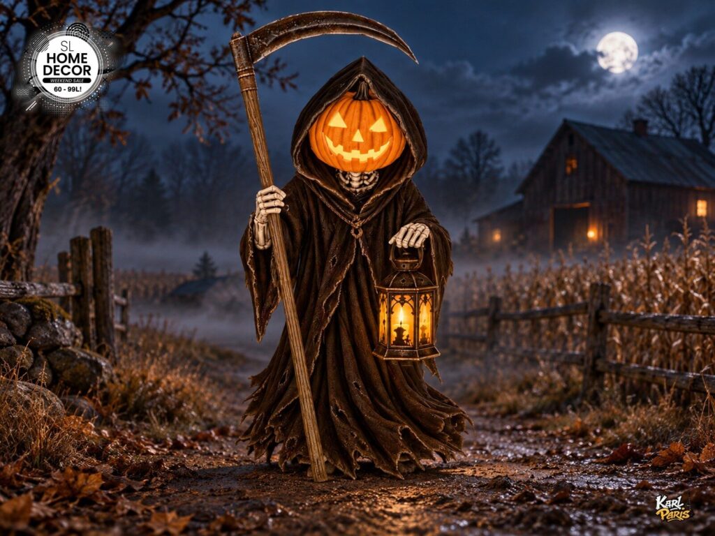 Karlparis Harvest Reaper Halloween Pumpkin Scythe Lantern Decor Second Life