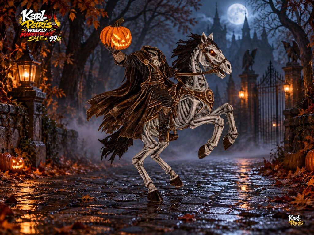 Karlparis Headless Harvest Rider Skeletal Horseman Halloween Statue Second Life