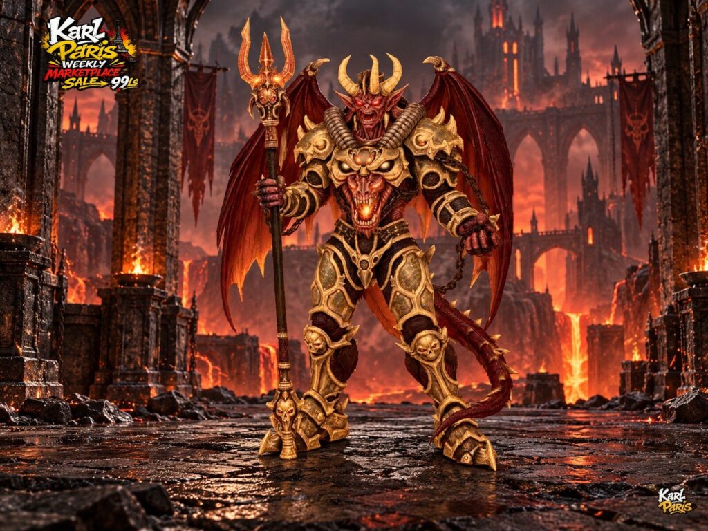 Karlparis Infernal Warlord Winged Demon With Trident Gothic Halloween Statue Second Life